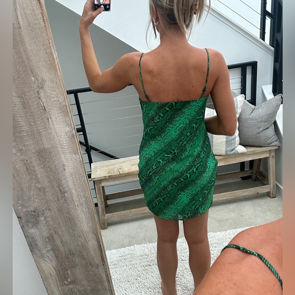 NBD Revolve Maisie Green Snakeskin Cowl Neck Mini Dress | Size S - Picture 7 of 14